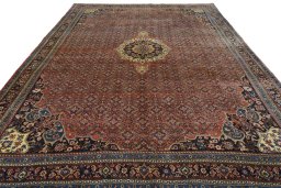Surface texture of 1970s Bijar rug with natural Cork and intricate pattern