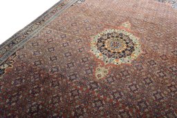 Backside of handmade 1970s Bijar rug showing knot structure and weave density