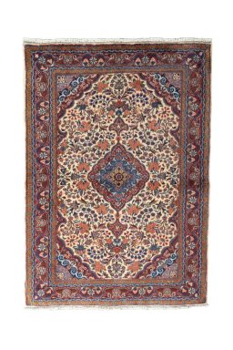 Full view of New Bijar rug from Iran / Persia, 153 × 108 cm in Beige tones