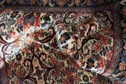 Corner detail of 2000s Bijar rug showing border pattern and Wool pile