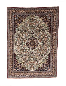 Full view of 1970s Bijar rug from Iran / Persia, 310 × 220 cm in Beige tones