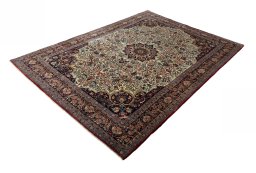 Corner detail of 1970s Bijar rug showing border pattern and Wool pile