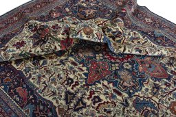 Surface texture of 1970s Bijar rug with natural Wool and intricate pattern