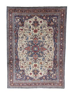 Full view of 1970s Bijar rug from Iran / Persia, 413 × 300 cm in Beige tones