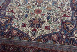 Close-up detail of 1970s Bijar rug from Iran / Persia showing Wool weave