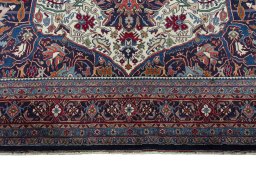 Full view of 1970s Bijar rug from Iran / Persia, 413 × 300 cm in Beige tones