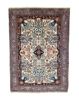 Full view of 2000s Bijar rug from Iran / Persia, 151 × 107 cm in Beige tones