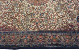 Corner detail of 1970s Bijar rug showing border pattern and Wool pile