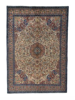 Full view of 1970s Bijar rug from Iran / Persia, 312 × 222 cm in Beige tones