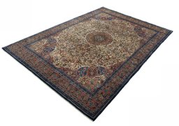 Corner detail of 1970s Bijar rug showing border pattern and Wool pile