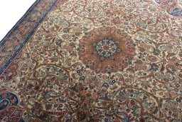 Backside of handmade 1970s Bijar rug showing knot structure and weave density