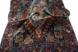 Close-up detail of 1930s Bijar rug from Iran / Persia showing Wool weave