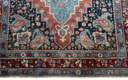 Close-up detail of 1930s Bijar rug from Iran / Persia showing Wool weave