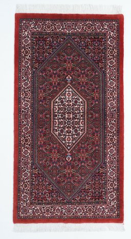 Full view of New Bijar rug from Iran / Persia, 138 × 72 cm in Multi Color tones