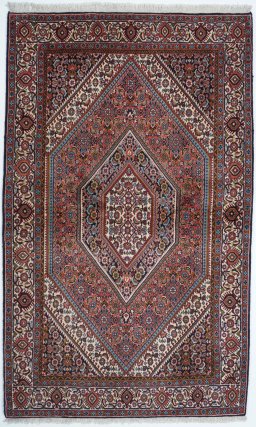 Full view of New Bijar rug from Iran / Persia, 183 × 111 cm in Multi Color tones