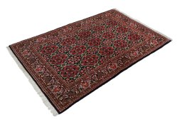 Corner detail of New Bijar rug showing border pattern and Wool pile
