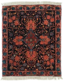 Full view of 1920s Bijar rug from Iran / Persia, 85 × 71 cm in Blue tones