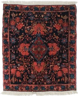 Full view of 1920s Bijar rug from Iran / Persia, 82 × 70 cm in Blue tones