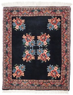 Full view of New Bijar rug from Iran / Persia, 95 × 74 cm in Dark blue tones
