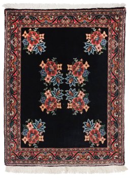 Full view of New Bijar rug from Iran / Persia, 95 × 74 cm in Dark blue tones