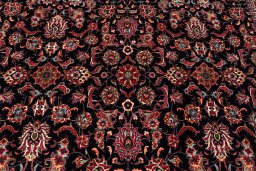 Corner detail of 2020s Bijar rug showing border pattern and Wool pile