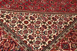 Backside of handmade 2020s Bijar rug showing knot structure and weave density