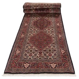 Full view of New Bijar rug from Iran / Persia, 305 × 85 cm in Multi Color tones
