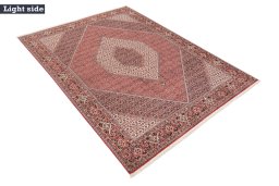 Corner detail of New Bijar rug showing border pattern and Wool pile
