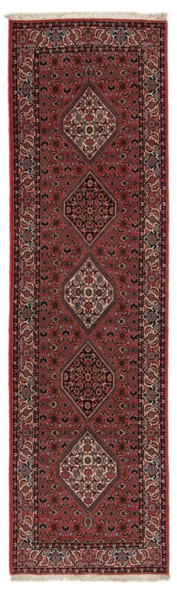 Full view of New Bijar rug from Iran / Persia, 305 × 86 cm in Multi Color tones