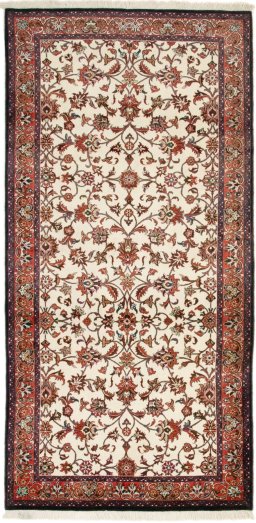 Full view of 2019s Bijar rug from Iran / Persia, 206 × 102 cm in Beige tones