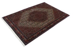 Corner detail of New Bijar rug showing border pattern and Wool pile