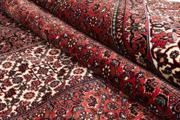 Corner detail of New Bijar rug showing border pattern and Wool pile