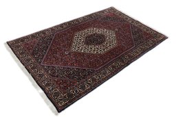 Corner detail of New Bijar rug showing border pattern and Wool pile