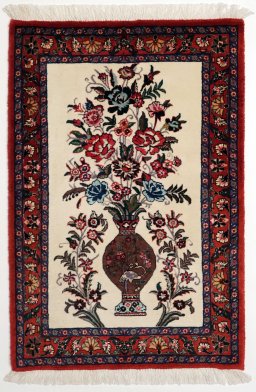 Full view of New Bijar rug from Iran / Persia, 103 × 70 cm in Beige tones