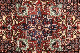 Close-up detail of New Bijar rug from Iran / Persia showing Wool weave