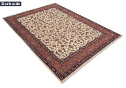 Full view of New Bijar rug from Iran / Persia, 344 × 248 cm in Beige tones