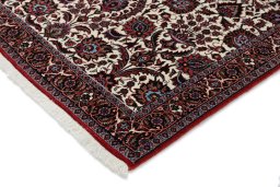 Backside of handmade New Bijar rug showing knot structure and weave density