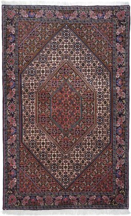 Full view of New Bijar rug from Iran / Persia, 176 × 110 cm in Multi Color tones