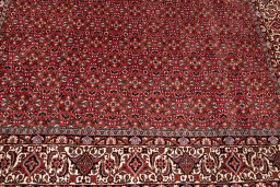 Corner detail of New Bijar rug showing border pattern and Wool pile
