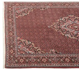Corner detail of New Bijar rug showing border pattern and Wool pile