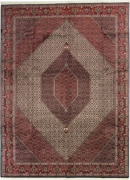 Full view of New Bijar rug from Iran / Persia, 410 × 300 cm in Beige tones