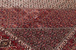 Backside of handmade New Bijar rug showing knot structure and weave density