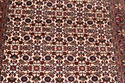 Corner detail of New Bijar rug showing border pattern and Wool pile