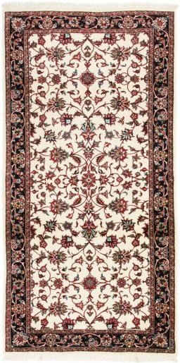 Full view of New Bijar rug from Iran / Persia, 205 × 100 cm in Beige tones