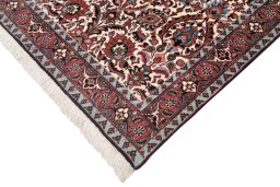 Corner detail of New Bijar rug showing border pattern and Wool pile