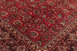 Backside of handmade New Bijar rug showing knot structure and weave density