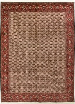Full view of New Bijar rug from Iran / Persia, 402 × 300 cm in Beige tones