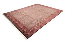 Corner detail of New Bijar rug showing border pattern and Wool pile