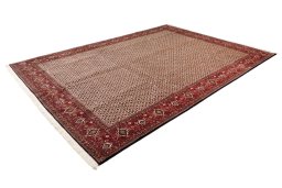 Close-up detail of New Bijar rug from Iran / Persia showing Wool weave