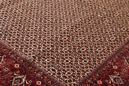 Backside of handmade New Bijar rug showing knot structure and weave density